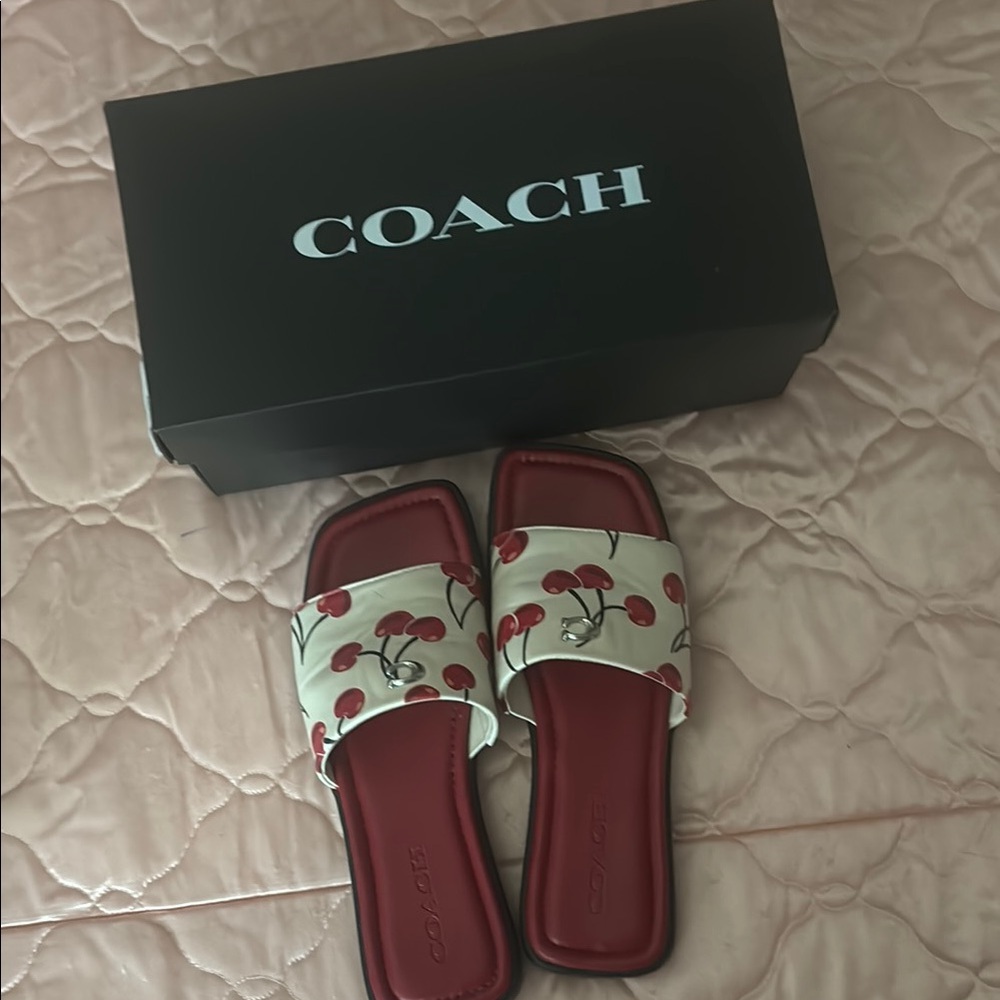 Coach Red and White Cherry Slides